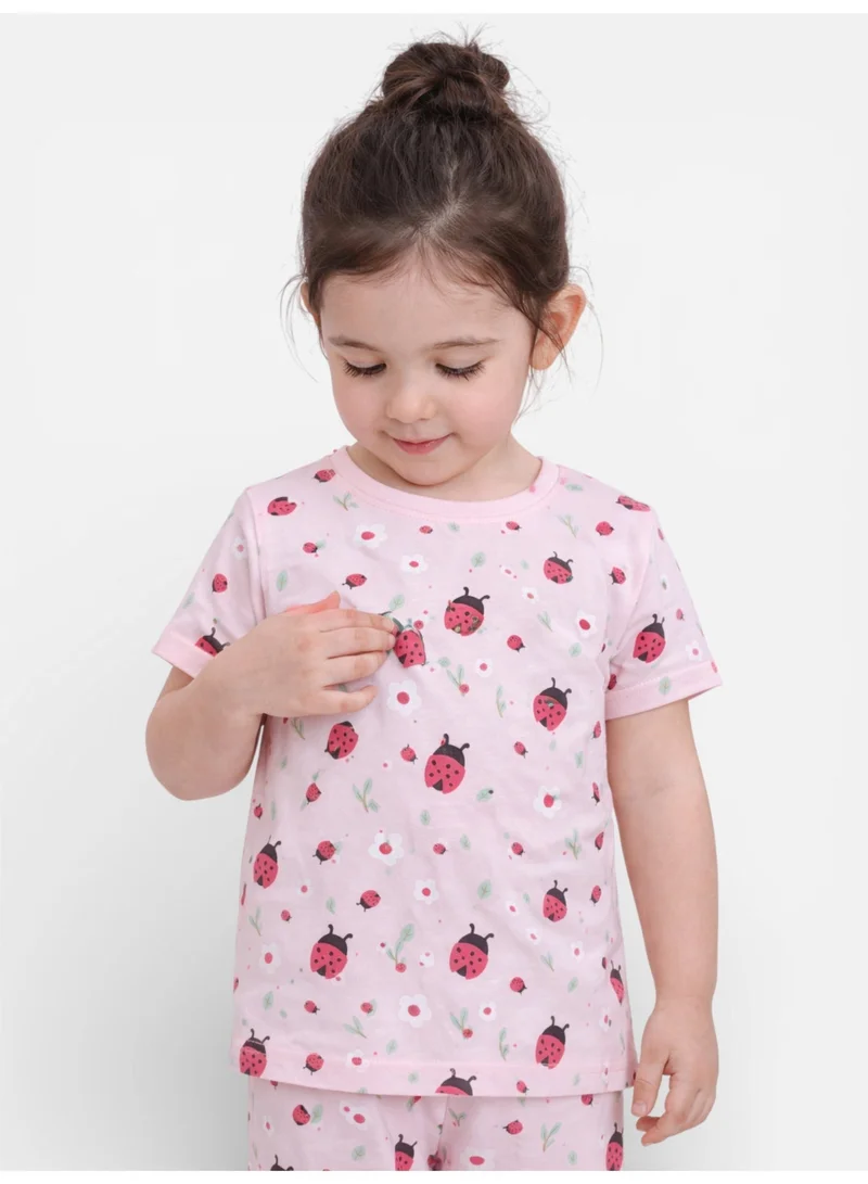Victor And Jane  Girls Ladybug Print Cotton Pajama Set – T-Shirt & Full Pants Nightwear for Women | Best Price UAE